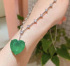 18k White Gold GP Heart Pendant Necklace made w Swarovski Crystal Green Stone