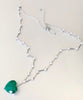 18k White Gold GP Heart Pendant Necklace made w Swarovski Crystal Green Stone