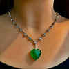 18k White Gold GP Heart Pendant Necklace made w Swarovski Crystal Green Stone