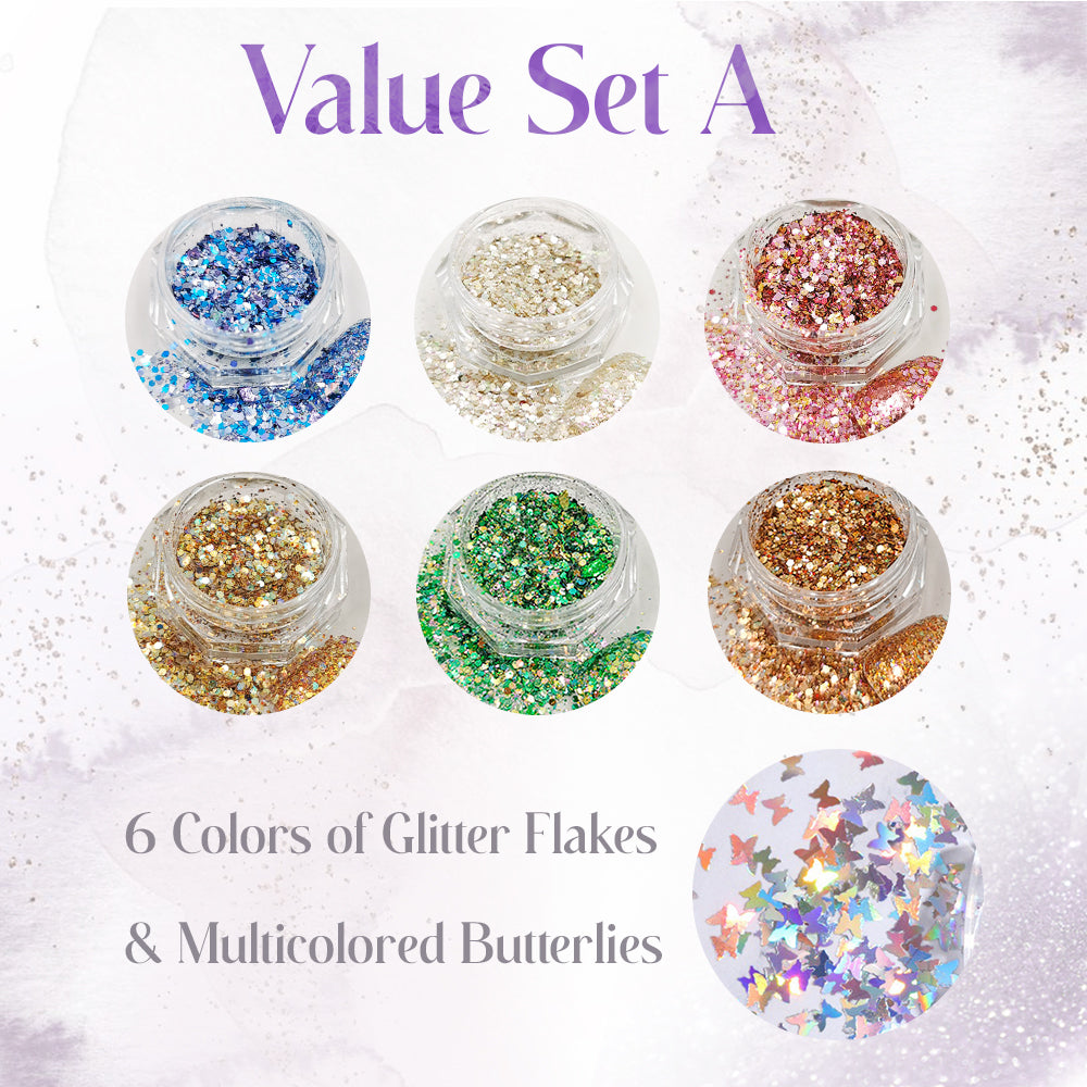 Sparkling Nail Art Glitter Butterflies Set