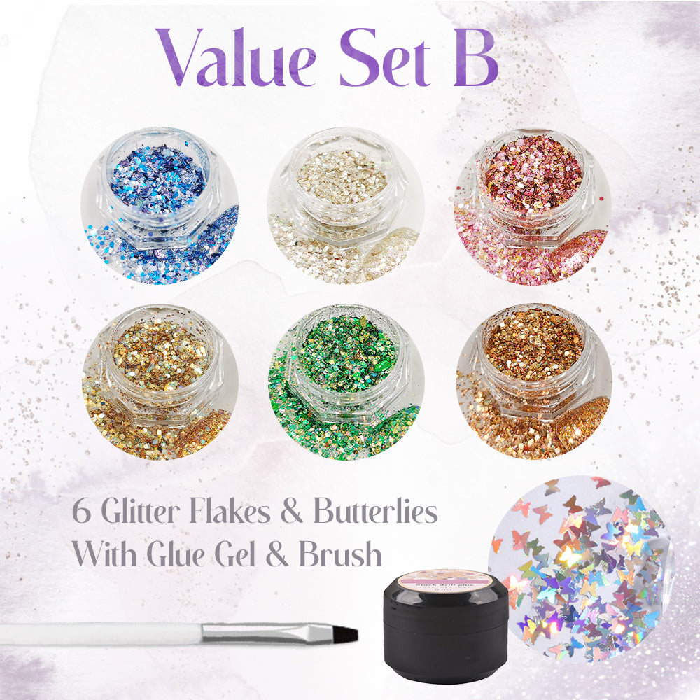 Sparkling Nail Art Glitter Butterflies Set