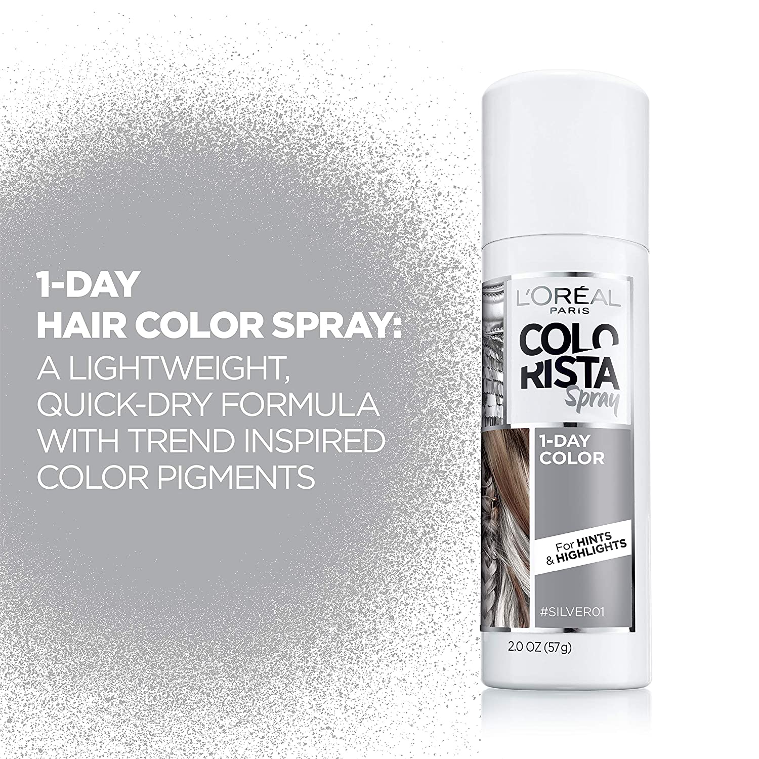 L'Oreal Paris Colorista 1-Day Washable Temporary Hair Color Spray, Silver, 2 Ounce