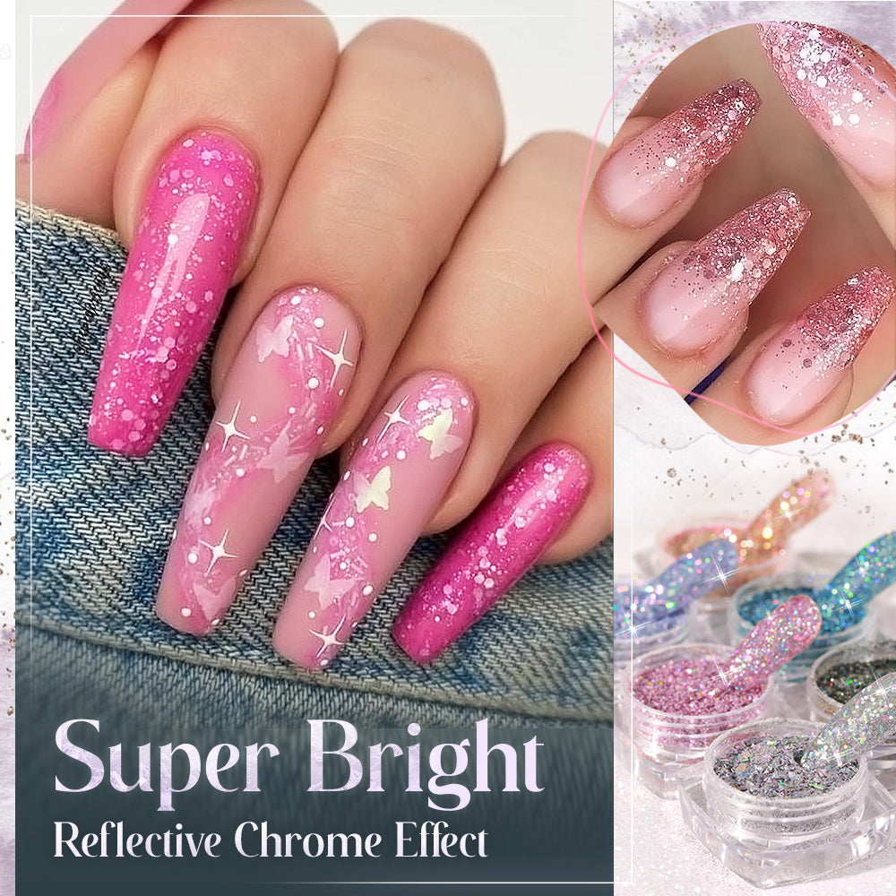 Sparkling Nail Art Glitter Butterflies Set