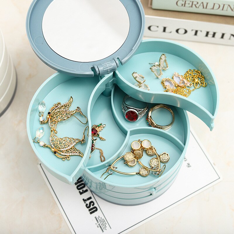 Versatile Rotating Jewelry Storage Box with Mirror