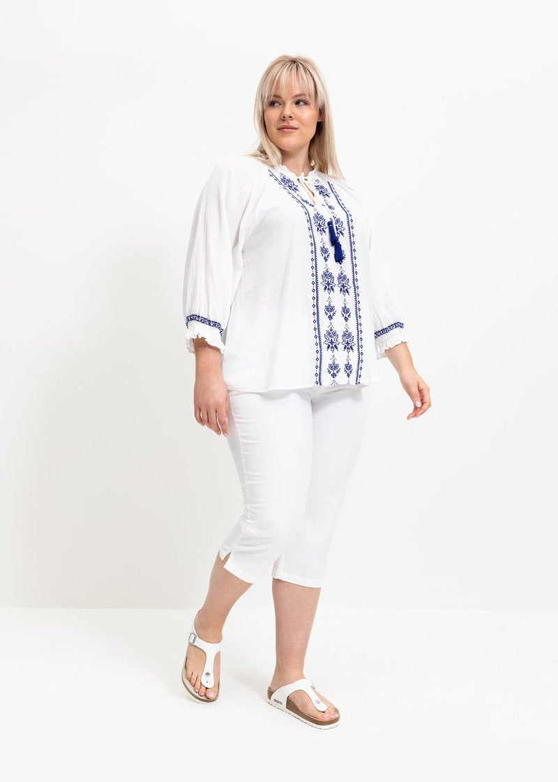 Embroidered Tie-up Boho Cotton Blouse