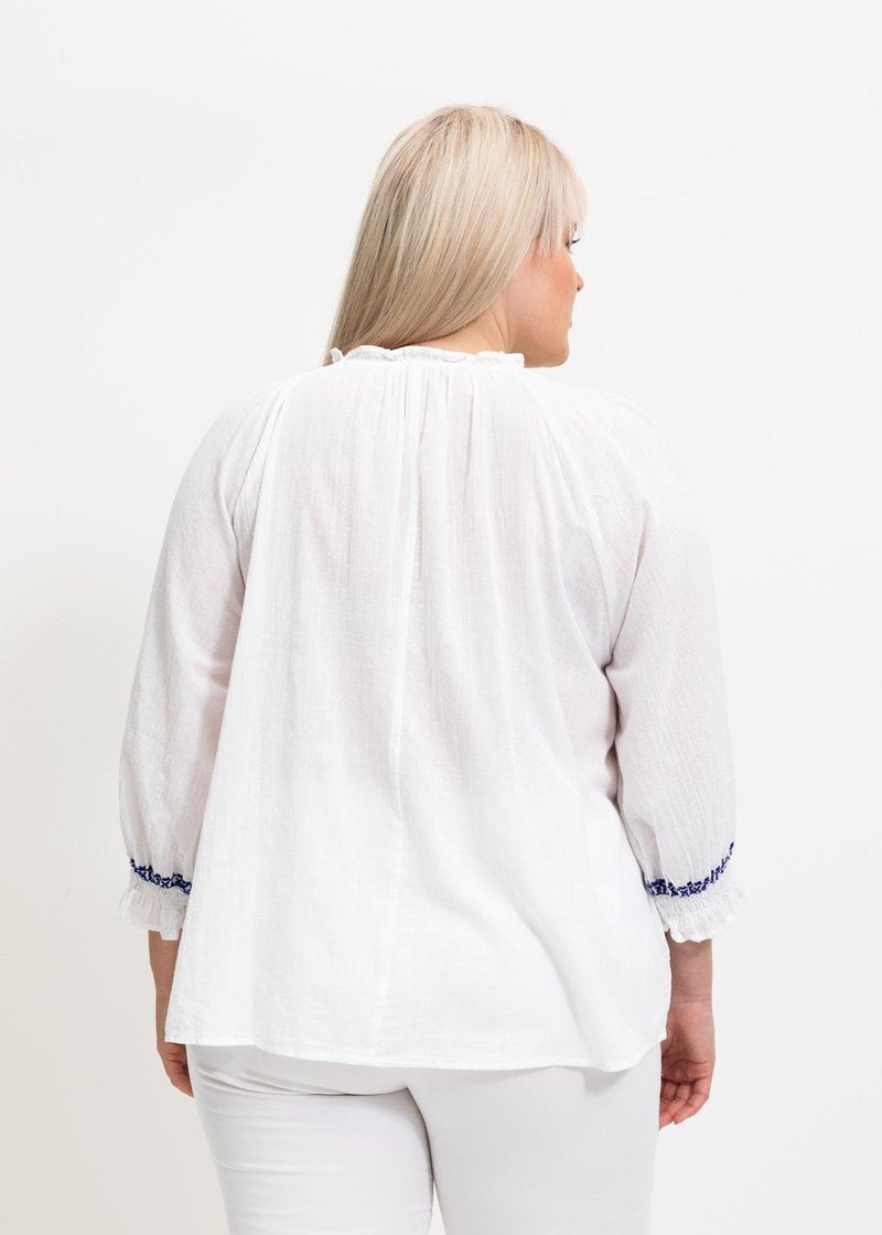 Embroidered Tie-up Boho Cotton Blouse