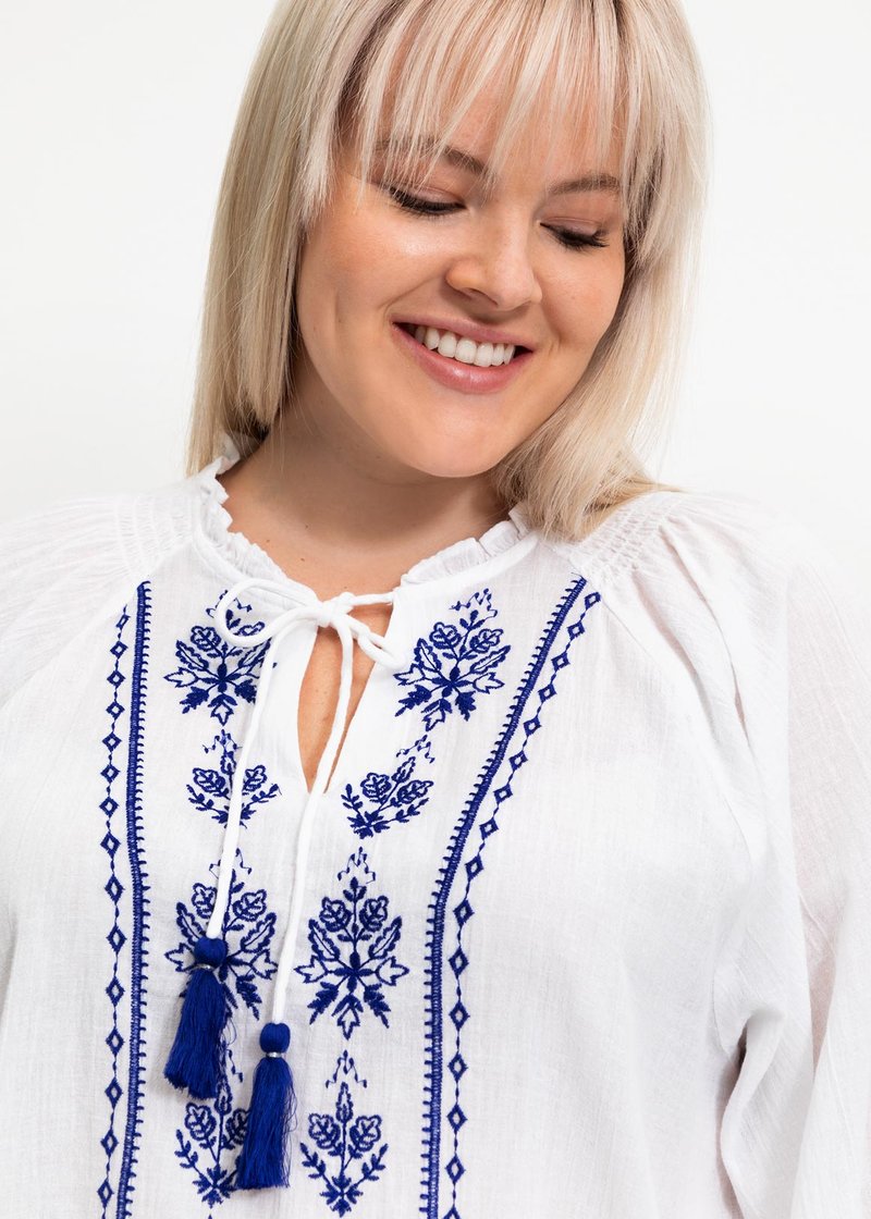 Embroidered Tie-up Boho Cotton Blouse