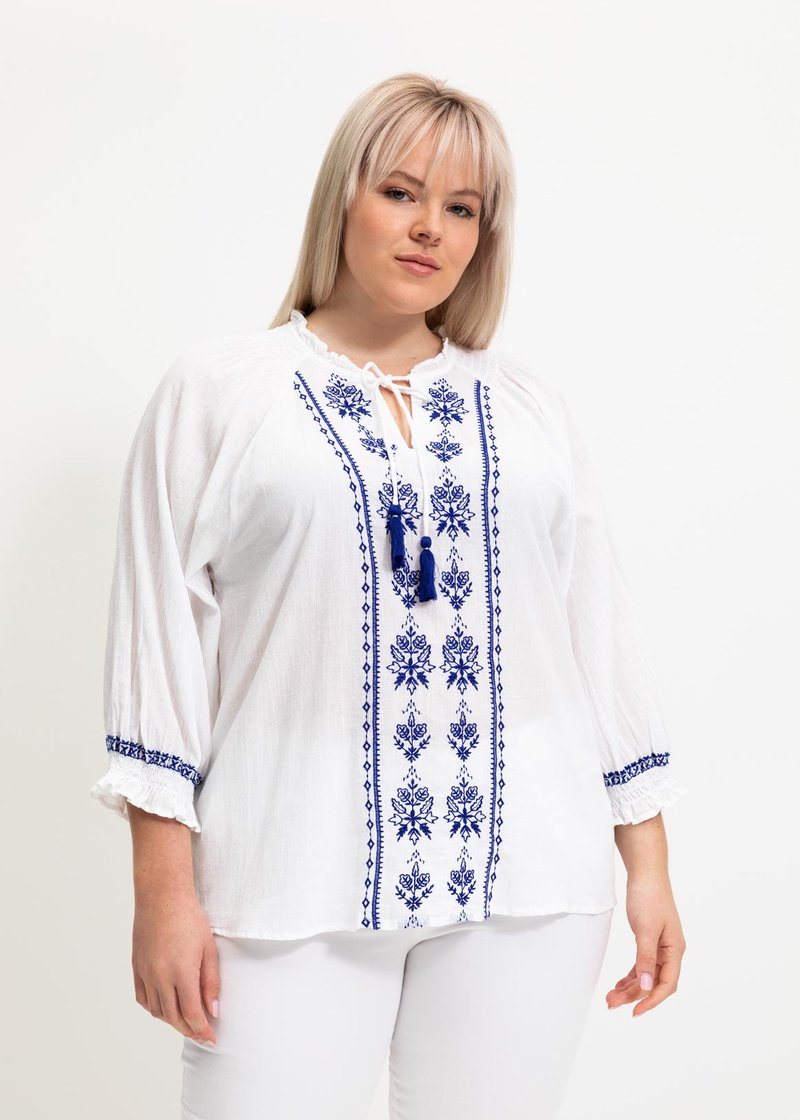 Embroidered Tie-up Boho Cotton Blouse