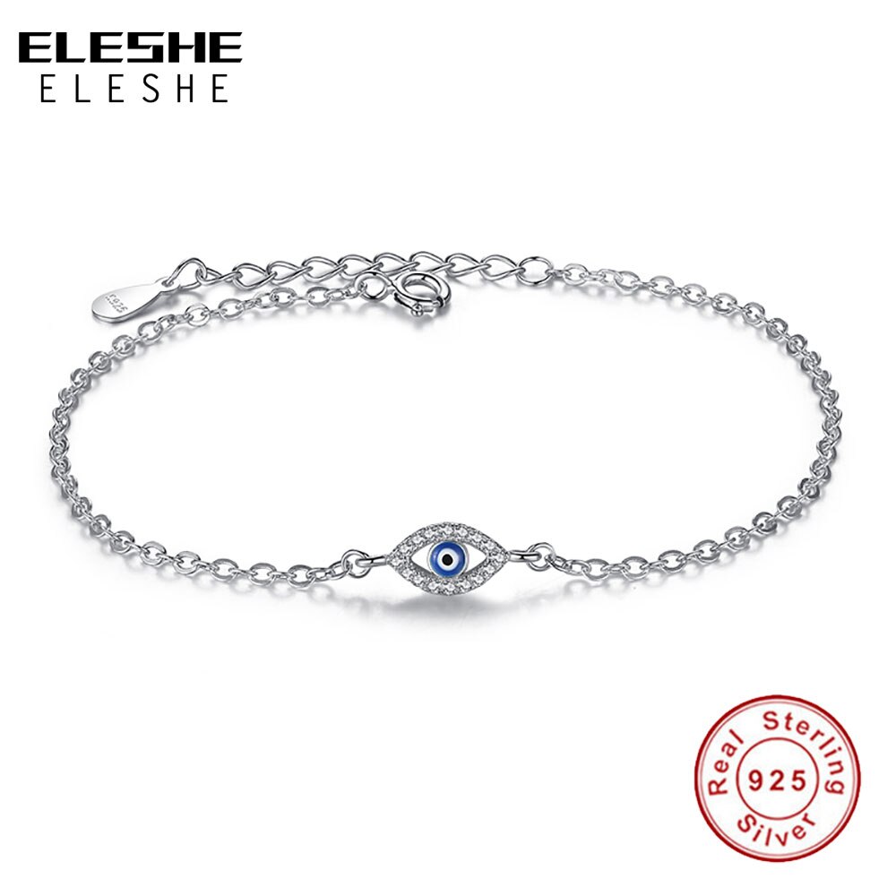 ucky Eye Love Heart Charm Bracelet: Sterling Silver with Blue Clover