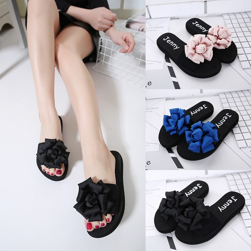 European luxury brand woman flipflops camellia design woman slippers gray pink blue ladies sweet sandals  beach sandals shoe