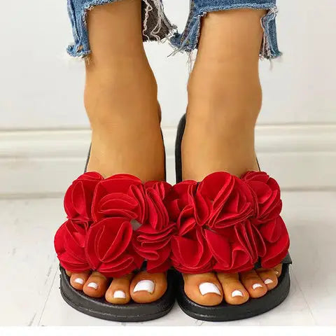 Fashion Ins Slides Slippers for Women Black Pink Red Rose Flower Sandals Summer Outdoor Beach Flat Slipper Sandal