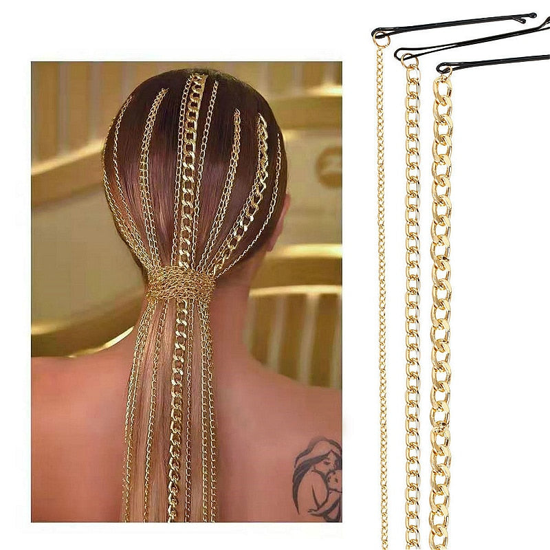 Fashion Simple Hair Chain Jewelry Clips Gold Color Hair Accessories For Women Wedding Bridal