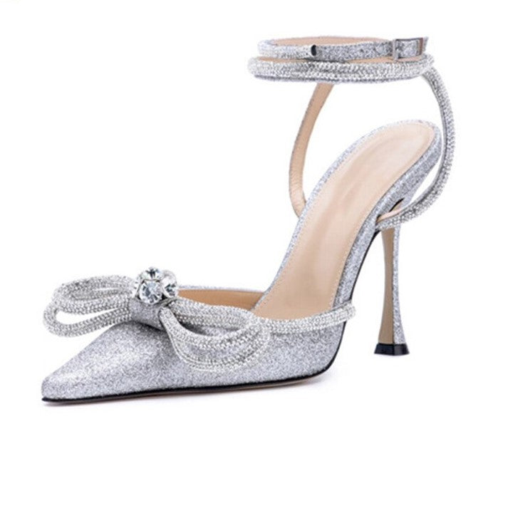 Iris Crystal Bowknot Ankle Strap High Heel Sandals