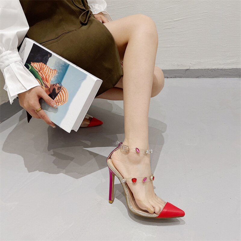 Louisa Crystal Rivet Ankle Strap Stiletto Shoes