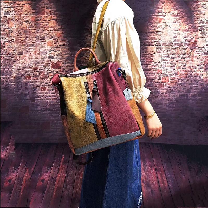 Multicolor Leather Zipper Backpack for Women