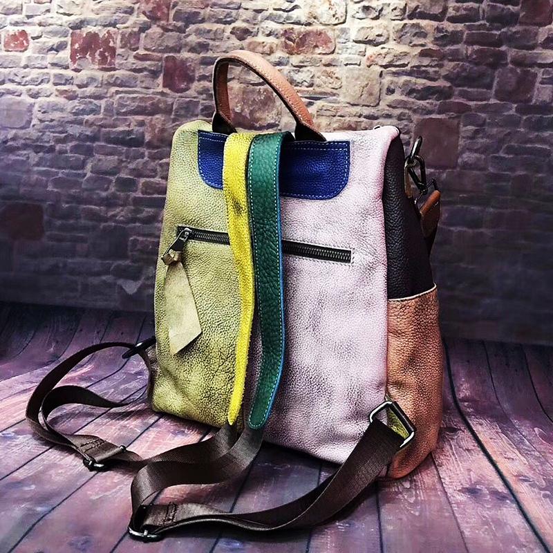 Multicolor Leather Zipper Backpack for Women