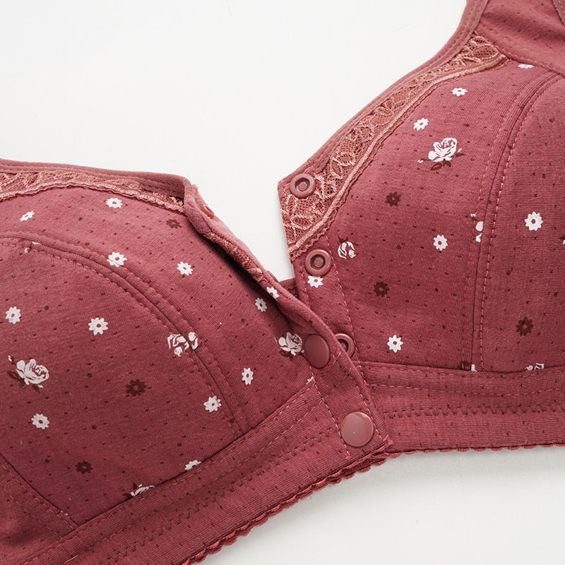 Comfortable wire-free cotton bra for elderly women