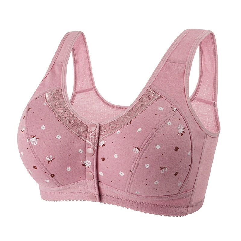 Comfortable wire-free cotton bra for elderly women