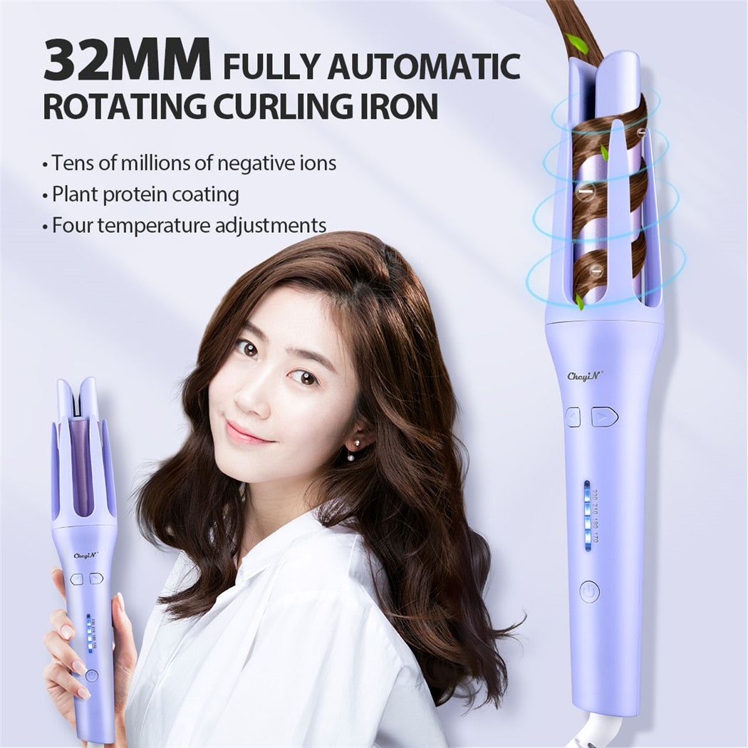CkeyiN 32mm Automatic Hair Curler for Women Tourmaline Ceramic Curling Iron Rotating Roller Auto Rotary Fast Heating Styling