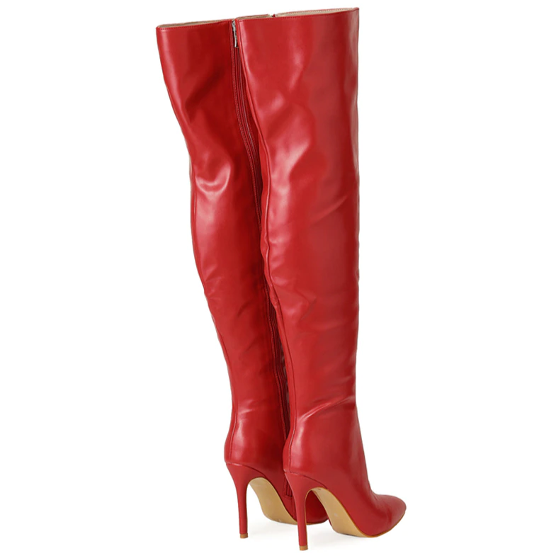 Anne Solid Zip Up Leather Stiletto Boots