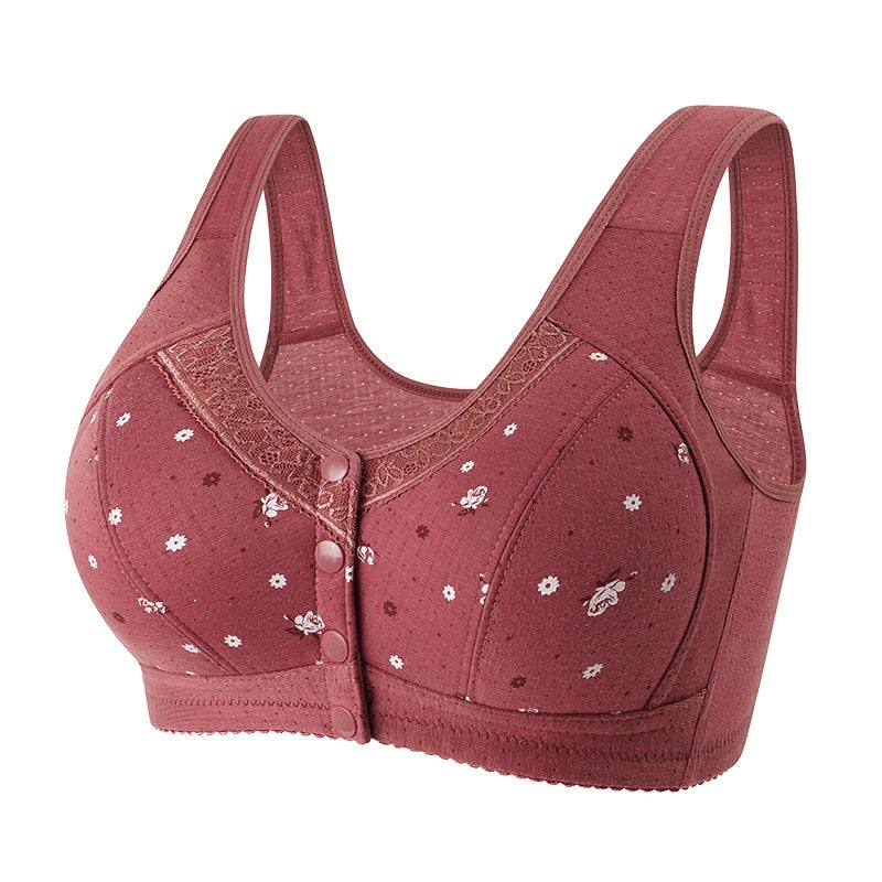 Comfortable wire-free cotton bra for elderly women