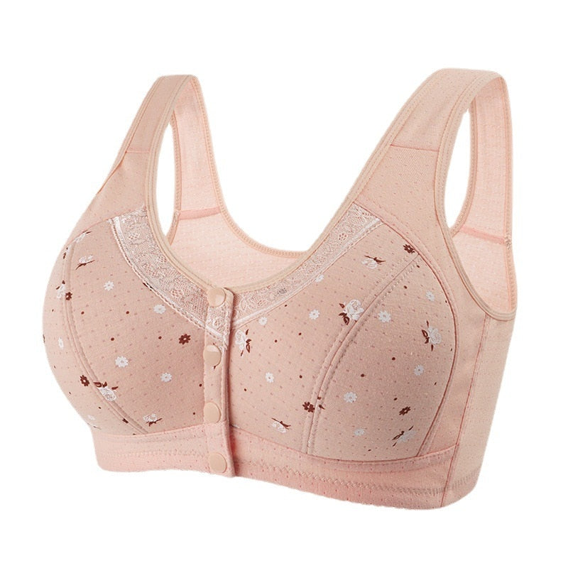Comfortable wire-free cotton bra for elderly women