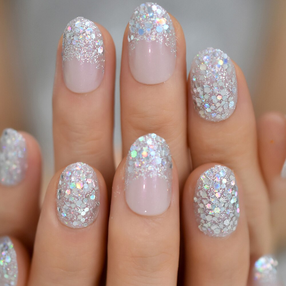 Radiant Reusable Medium Oval False Nails in Glossy Light Purple - Elevate Your Manicure Game