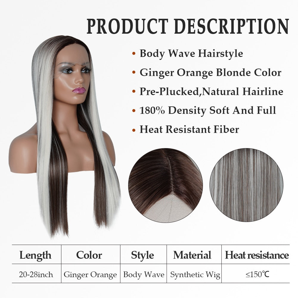 Long Straight Lace Front Wigs Ash Blonde Highlight Wig Ombre Blonde Synthetic Hair Wigs Lace Front Wigs For Women Straight Hair
