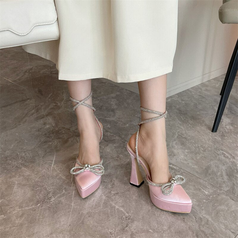 Belle Embellished Bowknot Pointed Toe High Heels Sandal
