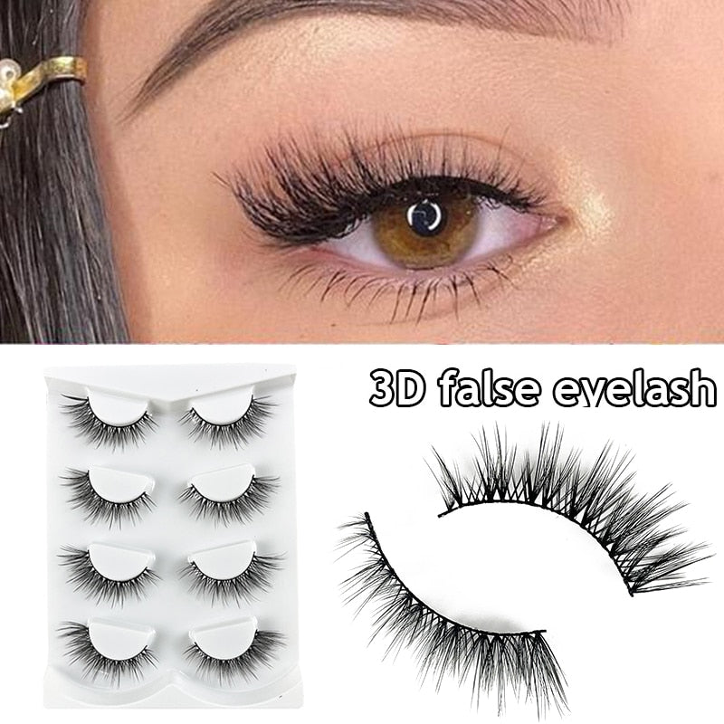 4 Pairs Eyelashes Extension Natural False Eyelashes Cross Long