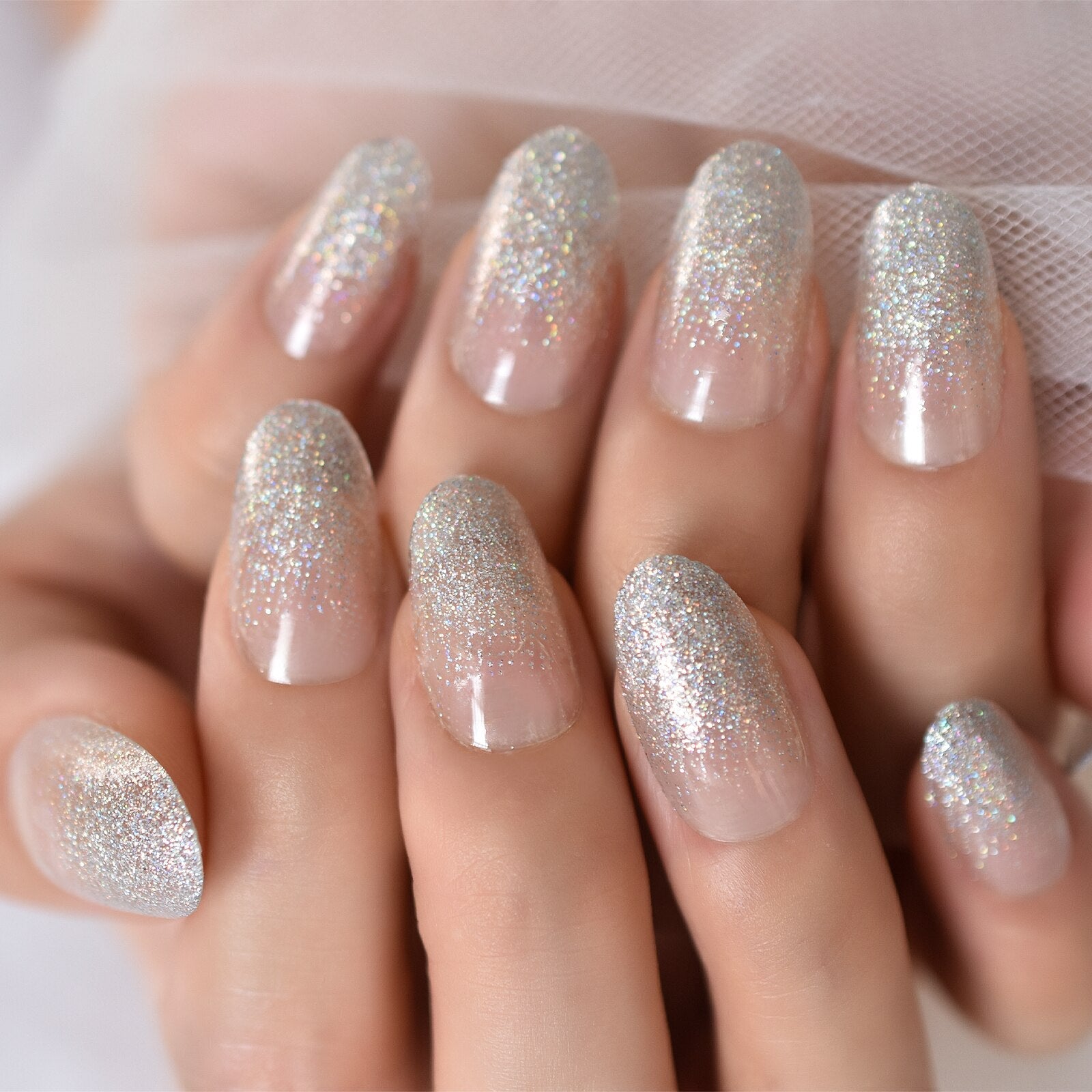 Radiant Reusable Medium Oval False Nails in Glossy Light Purple - Elevate Your Manicure Game