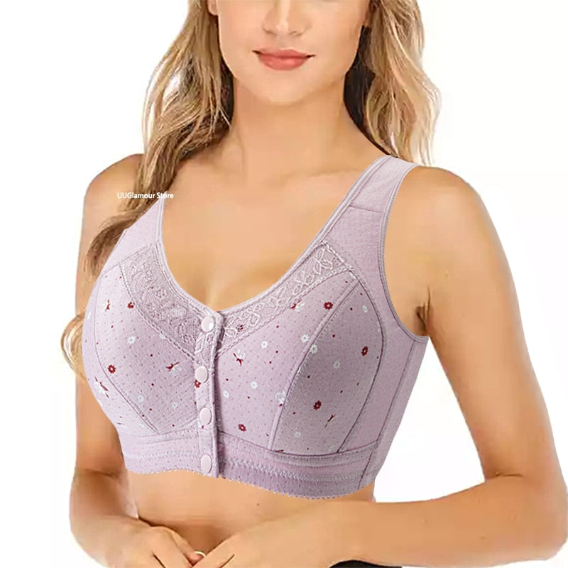 Comfortable wire-free cotton bra for elderly women