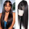 Body Wave Lace Front Wig with Bangs for Women - 180% Density, Natural Black, Glueless, Water Wave Style