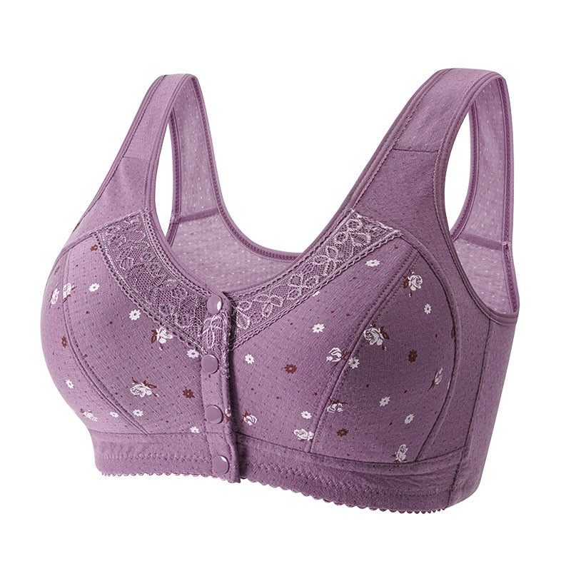 Comfortable wire-free cotton bra for elderly women