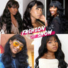 Body Wave Lace Front Wig with Bangs for Women - 180% Density, Natural Black, Glueless, Water Wave Style