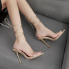 Vera Pointed Toe Lace-Up Rhinestone Strappy Sandals