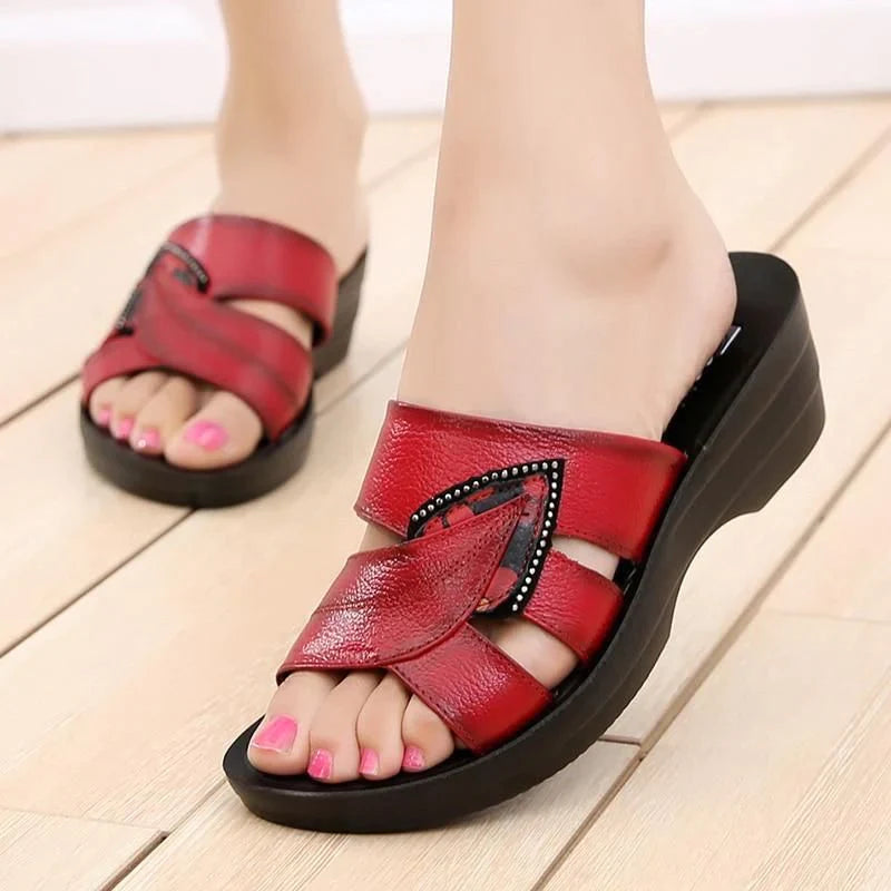 Women's Casual Shoes Leather Retro Solid Wedges Flip Flops