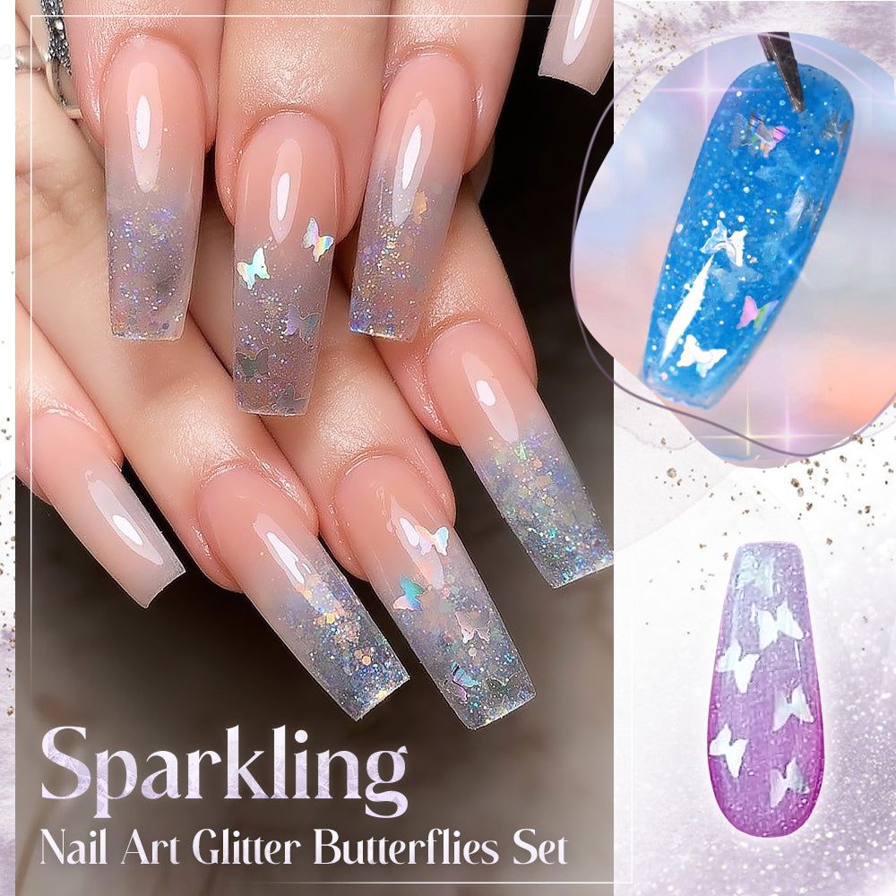 Sparkling Nail Art Glitter Butterflies Set