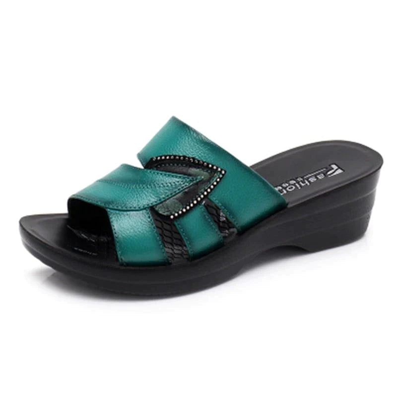 Women's Casual Shoes Leather Retro Solid Wedges Flip Flops